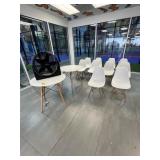 PIECES - 2- WHITE WOOD TABLES / 10- CHAIRS
