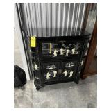 ORIENTAL BLACK LACQUER BAR CABINET WITH RAISED FIG