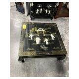 ORIENTAL BLACK LACQUER COFFEE TABLE WITH RAISED FI