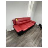 RED & BLACK LEATHER COUCH - APPROXIMATELY 72