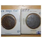 1854,1855 Large one cent