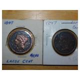 (2) 1847 Large one cent