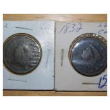 (2) 1832 Large one cent