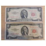 (2) 1953 Red seal $2 bills
