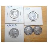 1956,(2)1957,(2) 1957-D Quarters