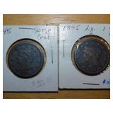 (2) 1845 Large one cent