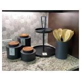 3PC CANISTERS W/RACK & UTENSIL HOLDER