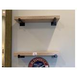 2PC WOOD WALL SHELVES & HOOKS