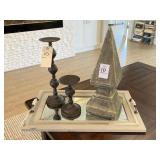 2PC CANDLEHOLDERS & DECO W/TRAY