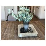 WOOD BOWL AND VASE W/GREENERY