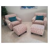 TWO (2) ARM CHAIRS W/FOOTRESTS & PILLOWS