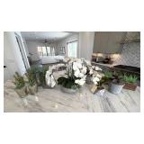 9PC ASSORTED FAUX FLORALS & PLANTS