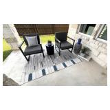 5PC OUTDOOR CHAIRS, SIDE TABLES, RUG & DECOR