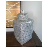 DECO LIDDED JAR, GOLD HERRINGBONE 16"H X 8"W X