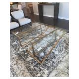 GLASS COFFEE TABLES W/ BRASS LEGS 28.5"W X 44"L X