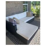 DARK BROWN PATIO SECTIONAL SOFA W/ CREAM CUSIONS