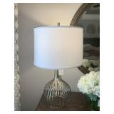 GOLD METAL TABLE LAMP W/ WHITE SHADE 30"H