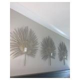 DECO GRAY LEAF FANS 3PC 28"H X 24"W