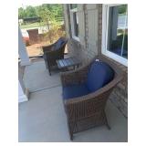 2 RATTAN CHAIRS 25"D X 34"H X 27"W W/ NAVY