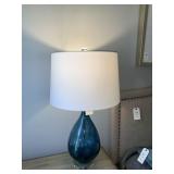 BLUE GLASS TABLE LAMPS W/ CREAM SHADES 31"H