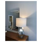 SILVER TABLE LAMP W/ CREAM SHADE 30"H