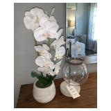 DECO ORCHID 22"H & DECO GLASS ON STAND 2PC