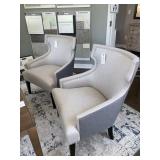 LT GRAY BARREL CHAIRS W/ NAILHEADS 35"H X 27"W X