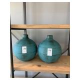 DECO TEAL VASES 2PC 11"H