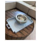 LT BLUE TRAY (23" X 14") & DECO SILVER BOWL