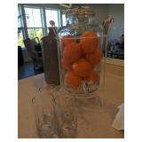 5pc-glass dispenser with faux oranges & 4 glasses