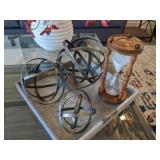 5pc-wood tray, spheres & wood hourglass