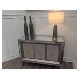 3 door mirrored cabinet - antique silver accent