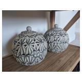 2pc-gray round ceramic canisters