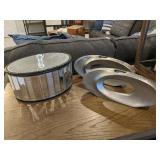 3pc-silver oval vases & mirror storage box