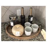 WOOD TRAY, CERAMIC APPLE & COFFEE DECO