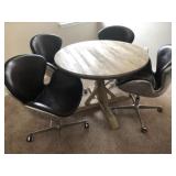 PEDESTAL TABLE & 4 SWIVEL CHAIRS
