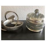 MERCURY GLASS LIDDED CONTAINER & SCULPTURE TWIST