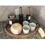 WOOD TRAY, CERAMIC APPLE & COFFEE DECO