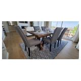 7PC-WOOD DINING TABLE W/6-DENIM BLUE CHAIRS