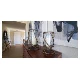 2PC-GOLD " BRANCHES"  HURRICANE CANDLES