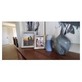 4PC-SILVER FRAME SET, BLUE BOTTLE, & VASE