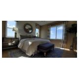 CREAM & WHITE KING BEDDING (COMFORTER, SHEETS,