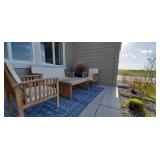 4PC-CREAM & WOOD PATIO SET-SIDE CHAIRS, BENCH, &