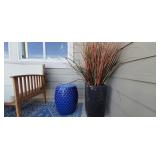2PC-BLUE SIDE TABLE & FAUX " GRASS" IN BLACK