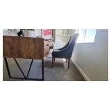 NAVY FAUX " LEATHER" CHAIR W/WOOD LEGS (1