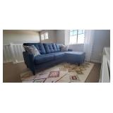 3PC-DARK BLUE-GREEN CHAISE SOFA W/KNIT PILLOWS