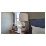 WHITE & GREY CERAMIC LAMPS W/KHAKI SHADE (2