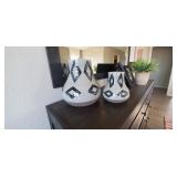 2PC-CERAMIC VASES W/" DIAMOND" PRINT