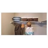 CLOSET ITEMS-WICKER BASKETS, HANGERS, TOTE, HAT,