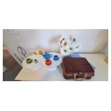 PLAY TEA SET-MINI CUPS, POT, SAUCER, FLORAL, CAKE